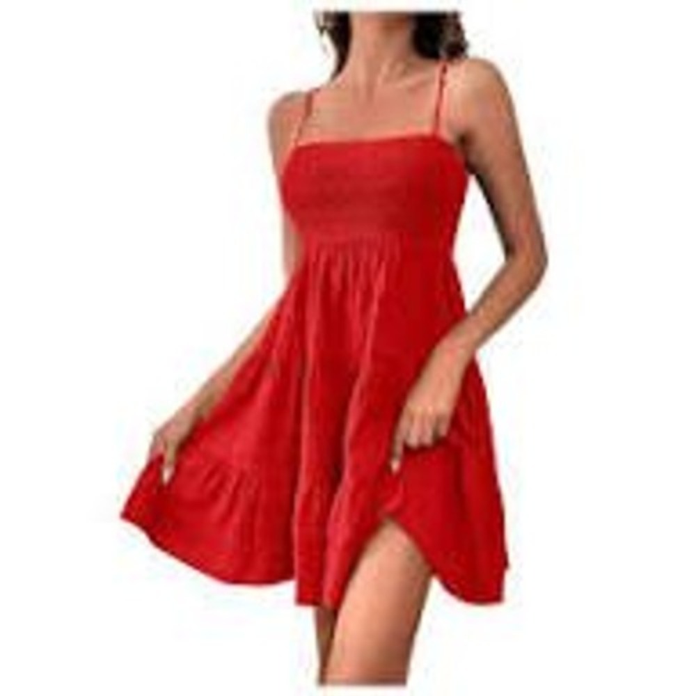 FVE Boutique Red Smocked Tiered Mini Sun Dressโ Small Spaghetti Straps Boho